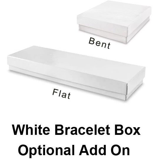 White memorial bracelet boxes. Shown for the flat option and the bent option.